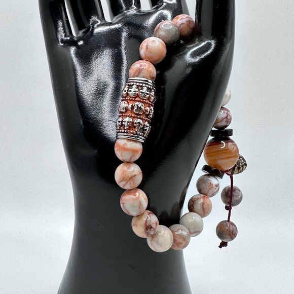 RED VEIN JASPER + AGATE NATURAL BRACELET size 7” - Picture 2 of 7